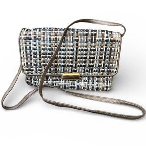 Ganson Vintage San Francisco Metallic Multi-Tone Woven Leather Crossbody Clutch